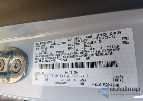 2025 Ford Escape St-Line z USA, uszkodzony, nr VIN 1FMCU0MN4SUB23721